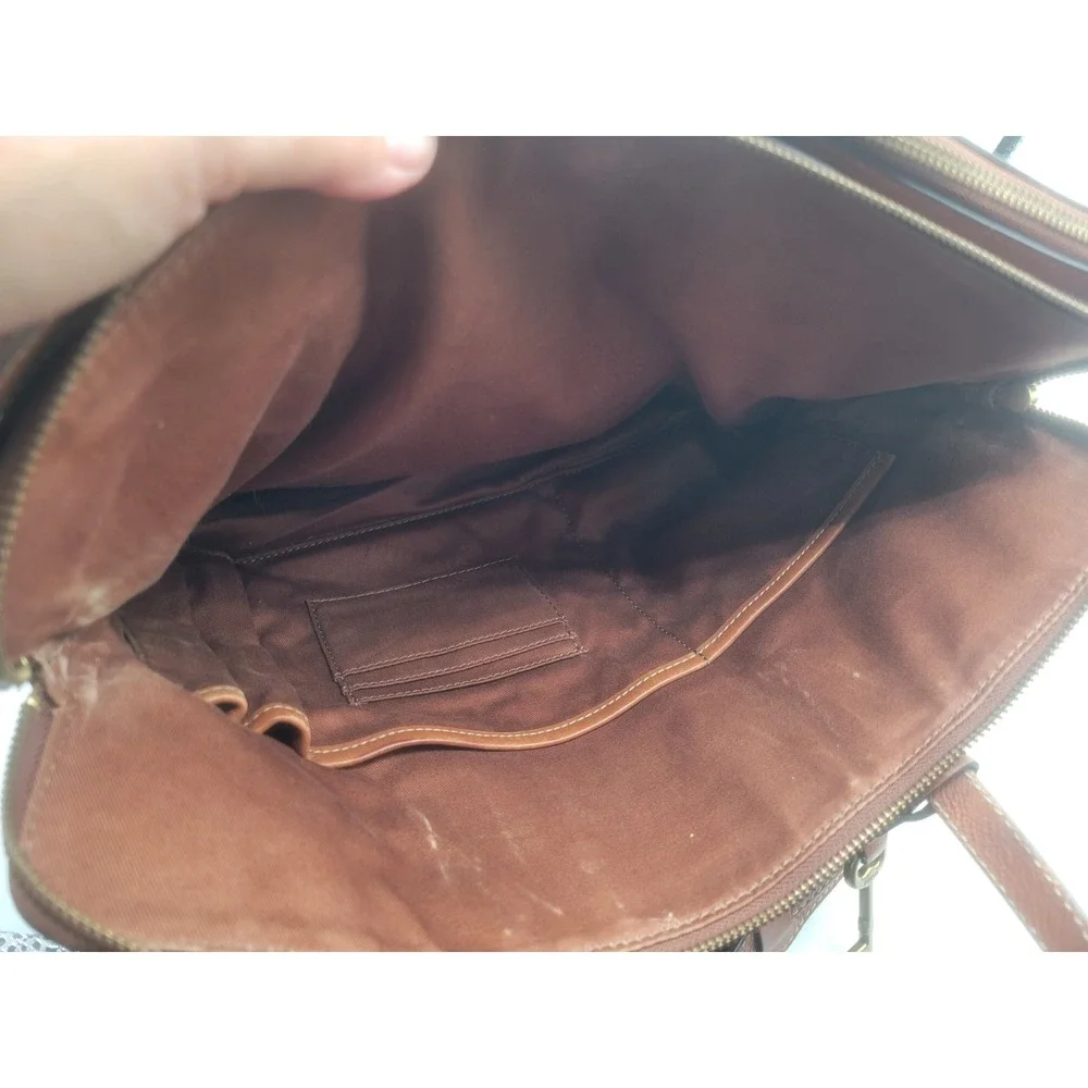 Fossil Rachel Satchel Brown Leather Triple Compartment Crossbody Laptop Bag